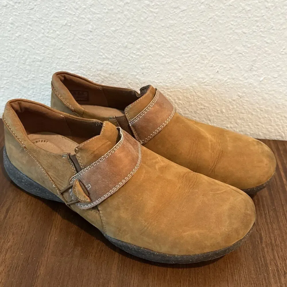 Clarks Collection Women’s 10 Leather Slip-Ons Roseville Dot Dark Tan